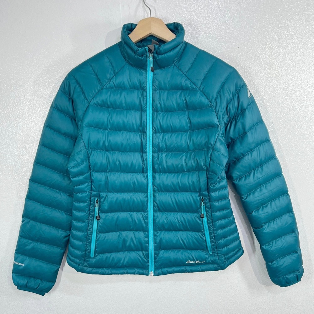 Eddie Bauer StormDown 800 Womens M Teal Blue Packable Puffer Jacket Down Coat